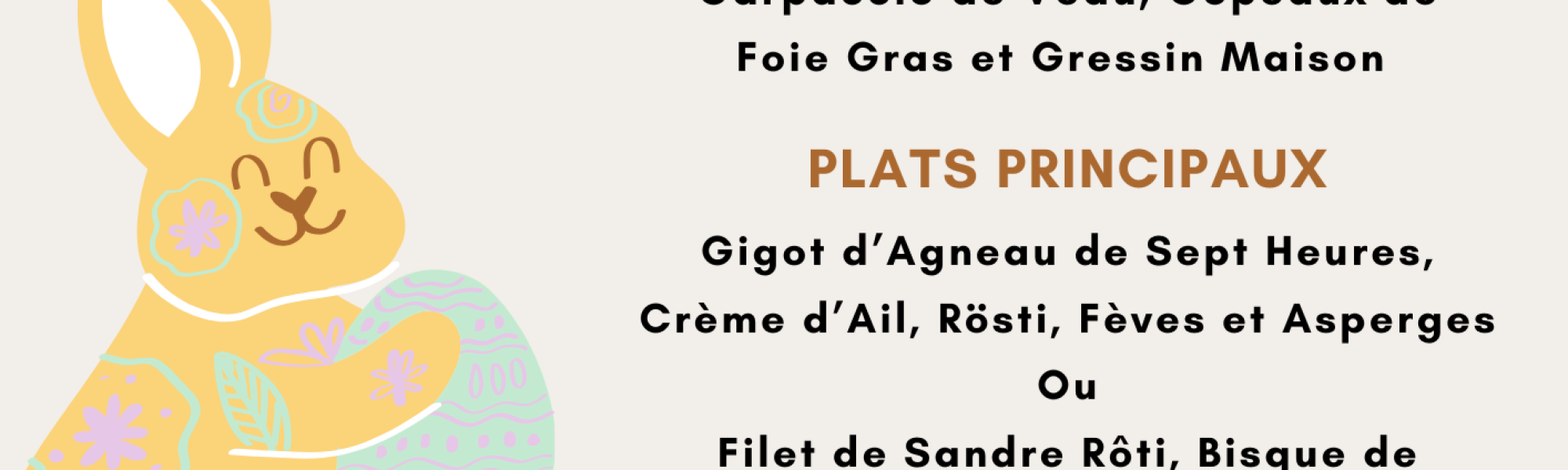Menu Pâques 2026